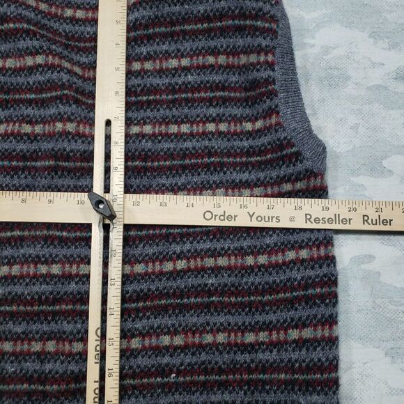 Northern Isles Vest Mens Large Gray Red Striped Button Up 100% Wool Grandpa Core - Picture 11 of 12